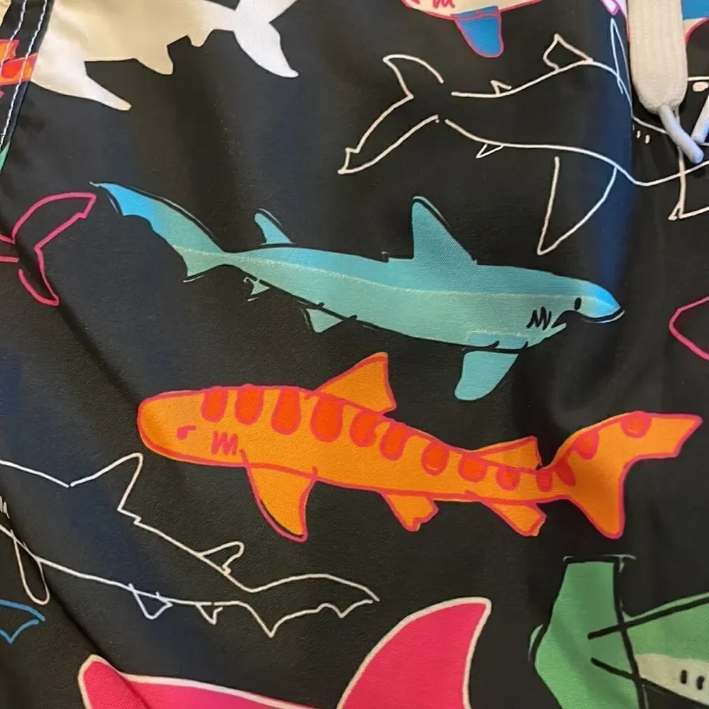 Wes and Willy Boys Black with Colored Sharks Bathing Suit